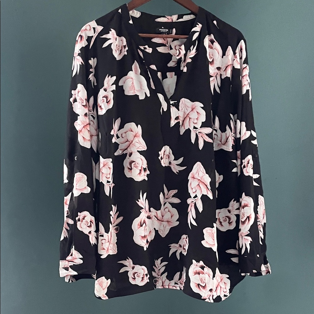 Premise Black and Pink Floral Blouse